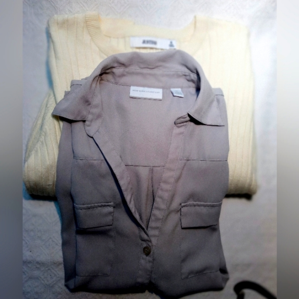 Two for 15........Sleeveless Gray top and Flounce Sleeve Sweater